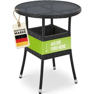 Juskys Yoro Polyrattan Gartentisch rund Ø 60 cm Schwarz 