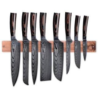 Küchenkompane Messer-Set Messerset asiatisch mit magnetischer Holzleiste - Küchenmesser Bundle (2-tlg) braun|silberfarben