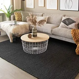 FRAAI | Home & Living Wollteppich - Wise Anthrazit 614-70x140cm | Natural - Handwoven - Plain - Classic - Living room