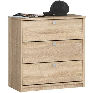 AKORD Schuhschrank mit 4 Schuhregalen und 3 Klapptüren | Schuhkipper | Schuhregal geschlossen | Schuhbank | Schuhaufbewahrung | B60 x H62 x T31 cm, Gewicht 21 kg | Farbe Sonoma Eiche