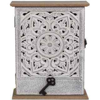 OOTB Holz-Schlüsselkasten mit Tür, weißes Blumendekor, 20x26,5cm