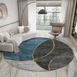 Highdi Teppich Rund Modern rutschfest Schlafzimmer Teppiche, Einfach Innenbereich Runder Teppich fürs Wohnzimmer, Flur, Kinderzimmer, Büro (120cm,Blau)