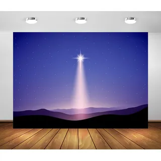 BELECO 2.7x1.8m Stoff Sternennacht Hintergrund Heiliger Bethlehem Stern Weihnachtsnacht Berge Krippe Geburt Jesu Weihnachtskrippe Party Deko Fotobox Shoot Studio Requisiten