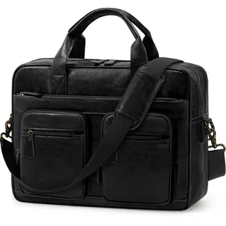 RAINSMORE Arbeitstasche Herren Vintage Aktentasche laptoptasche 15.6 zoll Wasserdicht Umhängetasche ledertasche für Arbeit Geschäft Schule Reisen Schwarz