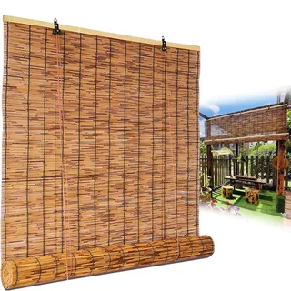 WOGTITYI Outdoor Bambusrollo Bambus Sichtschutz Raffrollo, 50 70 80 90 110 140 150 160cm Breit Sonnenschutz Bambusrollo Jalousien für Balkon Fenster Terrasse Aussenbereich (Size : W100xH110CM)
