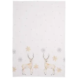 Clayre & Eef Geschirrtuch Geschirrtuch 50x70 cm, Baumwolle, Hirsch-Motiv, beige/braun, Geschirrtuch Weihnachten Hirsch Motiv Baumwolle Clayre & Eef beige