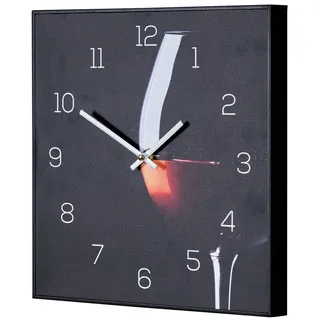 Levandeo® Wanduhr (Wanduhr 30x30cm Uhr PVC Rahmen Schwarz Wein Glas Gourmet Küche)
