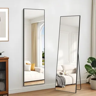 KOCUUY Rechteckig Ganzkörperspiegel, 150 x 40 cm Großer Standspiegel, Groß Wandspiegel mit Schwarz Aluminium Rahmen, Hängend, Stehend, Kippbar, für Wohnzimmer, Schlafzimmer und Flure