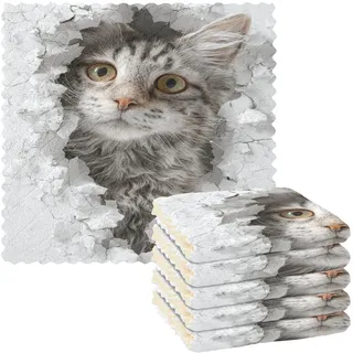 EtherSpher Icy Wall Geschirrtücher, Marmor, 3D-Katzen-Farbe, saugfähig, handgefertigt, Küche, Topflappen, Handtücher, Farbe, Tallas Para Ropa, 27,9 x 27,9 cm, 6 Stück