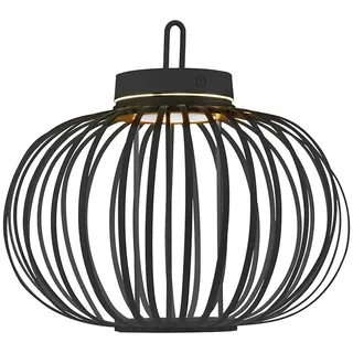 Akku LED Tischleuchte Touchdimmer Bambus Gitter Pendelleuchte Außen Innen Balkon Dekoleuchte, USB, 1,5W 130Lm warmweiß, DxH 36x33 cm
