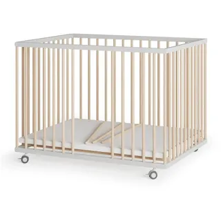 sämann – make a difference. Laufgitter, Weiß, Natur, Holz, Echtholz,Buche, 100x74x75 cm, Babymöbel, Laufstall Baby