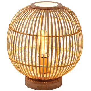 Tischleuchte Bambus Boho Leuchte Nachttischlampe Kugellampe Schlafzimmer naturfarben, Farbwechsler dimmbar Fernbedienung Memory, 1x LED 4,8W 470Lm warmweiß, DxH 30x33,5 cm
