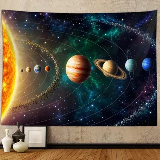 Weltraum-Planeten-Wandteppich, Universum, Galaxie, Sonnensystem, Erdkunst, Wandbehang für Männer, Kinderzimmer, Studentenwohnheim, Wohnzimmer, Büro, Wissenschaft, 203x152 cm, coole Hippie-Posterdecke