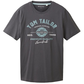 TOM TAILOR Herren T-Shirt mit Logo Print, schwarz, Logo Print, Gr. S