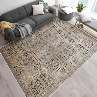 buyluhn Teppich Quadratisch Klein 120x120 Waschmaschine Waschbar Ethnischer Tradition Teppich Kurzflor Retro Teppich Gegend rutschfest Dünn Saugfähig für Bad Eingangsbereich Innen