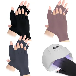 Teokantz 3 Paar UV Handschuhe Nägel, Handschuhe UV Lampe, UV Schutzhandschuhe, Fingerlose Handschuhe Damen für UV Lampe Nägel, Sport, Autofahren, Gartenarbeit (Schwarz Grau Lila) - Einheitsgröße