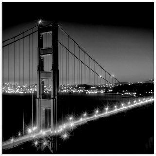 Glasbild ARTLAND "Golden Gate Bridge am Abend" Bilder Gr. B/H: 50 cm x 50 cm, Glasbild, schwarz Bild Glasbild Bilder in verschiedenen Größen