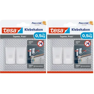 tesa Klebehaken Tapeten & Putz - selbstklebender Haken - ideal zur Befestigung von Girlanden & Lichterketten - hält bis zu 0,5kg/Haken - spurlos ablösbar (Packung mit 2)