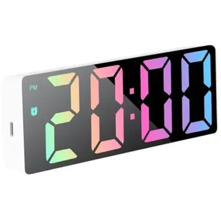 FANSU Nachttisch Wecker Digital, Digitalwecker Großem Display Netzbetrieb/Batteriebetrieben 12/24HR LED Leuchtziffern Digitaler Wecker 3 Helligkeit Schlummerfunktion (Weiß + Bunt,Einheitsgröße)
