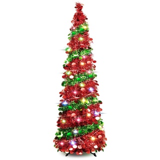 1.5 m Weihnachtsbäume mit Lichtern, faltbarer künstlicher Pailletten-Pop-Up-Weihnachtsbaum, hoher dünner Bleistift, Lametta, Weihnachtsbäume mit Ständer, Kamin, Home Office