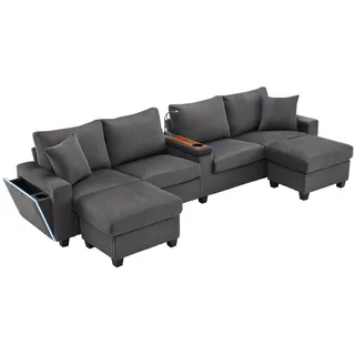 Flieks Sofa,, Grau, Textil, 128.5x81x334 cm, Wohnzimmer, Sofas & Couches, Wohnlandschaften, Wohnlandschaft U-Form