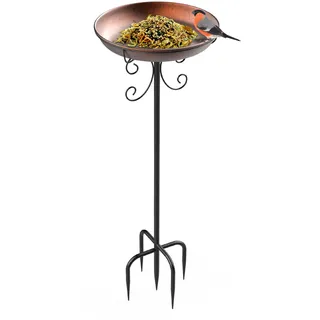 EFUTURETIME Vogelbad Garten Stehend Groß aus Metall φ 30 x 90 cm Vogeltränke mit Höhenverstellbarer Erdspiess Futterstelle mit Stab für Outdoor, Bronze