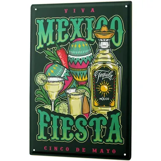 Blechschild Retro - Vintage Metall-Poster für das Wohnzimmer - Mexico Fiesta Tequila Motiv - 30 x 40 cm