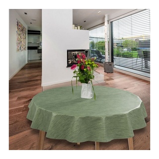 laro Tischdecke Wachstuch-Tischdecken Abwaschbar Leinenoptik Grün Rund 140cm weiß