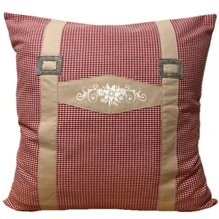 Ammerkind Dekokissen Landhausstil Kissenhülle * Hosenträger * rot/beige kariert, 100% Handarbeit beige|rot 40 cm x 40 cm