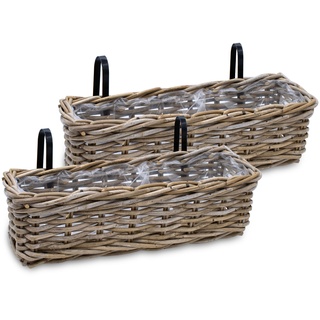 Rattan Balkon Blumen Kasten - 44 x 17 cm / 2er Set - Weide Garten Pflanz Topf