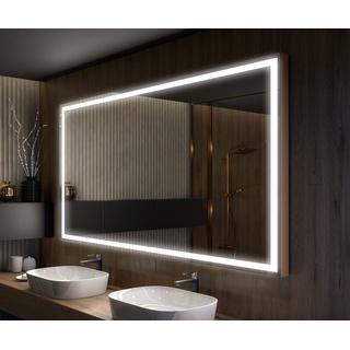 FORAM Badspiegel 120x60 cm mit LED Beleuchtung und Abdeckung- Wählen Sie Zubehör - Individuell Nach Maß - Beleuchtet Wandspiegel Lichtspiegel Badezimmerspiegel - LED Farbe zu Wählen L49