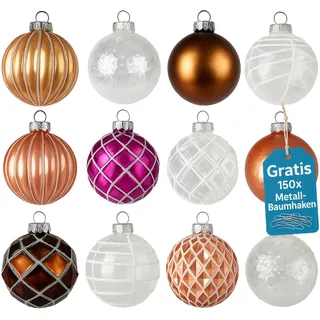 Premium Weihnachtskugeln 12 teiliges Set Echtglas Glaskugeln Weihnachten Weihnachtsdeko Tannenbaumkugeln Glas Christbaumkugeln Weihnachtsbaum 6 cm (C6)