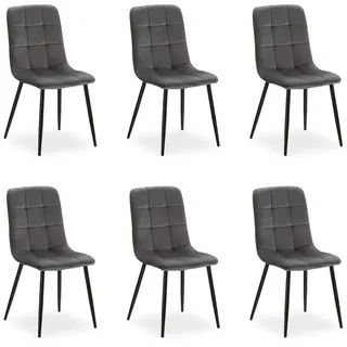 Homestyle4u Esszimmerstuhl 6er Set Anthrazit Samt