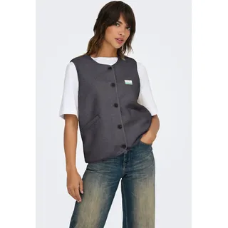 Plüschweste ONLY "ONLBABY LIFE TEDDY VEST PNT CS", Damen, Gr. S, grau (schwarzened pearl detail:vintage batch), Plüsch, Obermaterial: 100% Polyester, unifarben, bequem hüftlang, Rundhals, Westen, Kunstfaser
