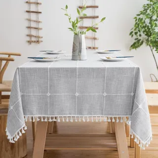 Rechteckige Tischdecke Aus Baumwolle Und Leinen, Wasserdicht Und Waschbar, Landhausstil, 140 X 178 Cm, Grau