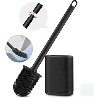 TUWENA Badaccessoire-Set Silikon-Toilettenbürste und Halter, biegsam, effiziente Reinigung, set, Modulares Design, einfache Installation, flexible Handhabung schwarz