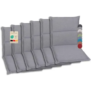 GO-DE Textil - Bequeme und attraktive Polsterauflagen für Hochlehner-, Mittellehner- und Niederlehner-Gartenstühle (6er-Set, Uni Grau, Niederlehner)