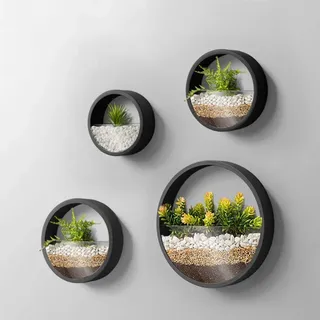 KNIKGLASS 4 Stück Hängende Wandvase, Runde Wandvase Pflanzgefäße, hängende Pflanzgefäße Dekor für Zuhause, Küche, Büro und Schlafzimmer (Schwarz)