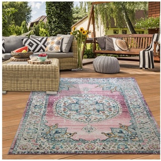 Outdoorteppich Teppich Orient Teppich Outdoor Wohnzimmerteppich Vintage in rosa, Teppich-Traum, rechteckig, Höhe: 5 mm blau|grau|lila|rosa rechteckig - 200 cm x 290 cm x 5 mm