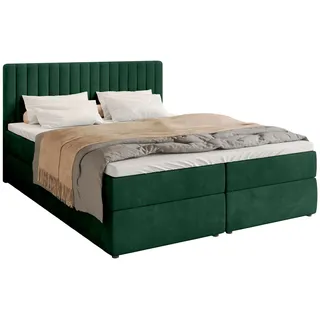 BROMARKT Boxspringbett mit Bettkasten Polsterbett mit Bonell-Matratze und Topper Doppelbett mit Stauraum Bett für Schlafzimmer gepolstertes Kopfteil Dream 140x200 Härtegrad H3 Samtstoff Grün