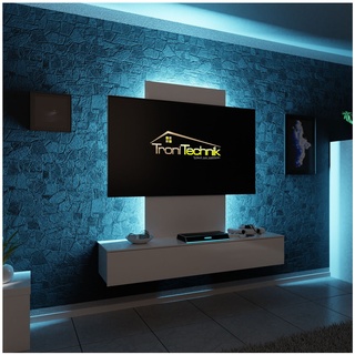 TroniTechnik® TV Board Lowboard Möbel Schrank Unterschrank Weiß Hochglanz VELAN, mit LED, gegen Kabelsalat, Melamin
