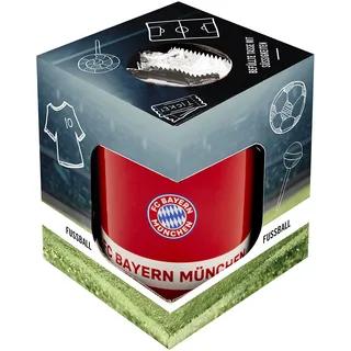 FC Bayern München Tasse befüllt mit Waffeln Kaffeetasse gefüllt Geschenkset - Plus 3D-Aufkleber rot FCB