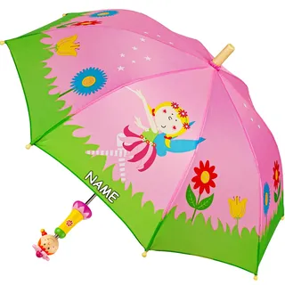 alles-meine.de GmbH Kinderschirm/Regenschirm Motivwahl Mädchen & Jungen - Elfe & Fee - Blumen - inkl. Name - Ø 70 cm - Kinder - Stockschirm - groß mit Griff - Holzgriff - F..