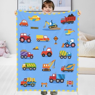 Luogort Autodecke klein 150 * 200cm für Kinder Jungen Mädchen Baby Personalisierte Kinderdecke mit Technik-Auto-Motiv Blau, Superweiche Fleece Decke