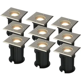 HOFTRONIC - 9er Ramsay Terrassen Einbaustrahler GU10 Edelstahl Eckig 4 Watt 345 lumen Boden Licht 2700K Extra Warmweiß LED Einbauleuchte IP67 Wasserdicht - Dimmbarer Bodeneinbauleuchte außen