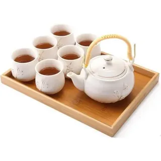 Japanisches Teeservice, weißes Porzellan, süßes asiatisches Set