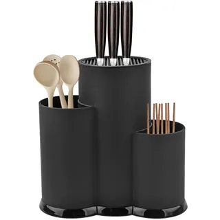 GOEDCH 3-In-1 Schwarz Universal Runder Messerblock Ohne Messer: Platzsparender, Hygienisch Für Alle Küchenmesser Geeignet (23 X 22cm)