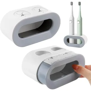 Vicloon Universal Zahnbürstenhalter,2PCS Elektrische Zahnbürstenhalter,Zahnbürstenhalter Wandmontage mit Ablaufloch,Zahnbürstenhalter Ohne Bohren,Zahnbürstenhalter für Badezimmer-Grau