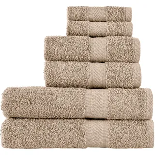 Sweet Needle 6-teiliges Handtuchset – 2 Badetücher, 2 Handtücher, 2 Waschlappen, Baumwolle, für den täglichen Gebrauch, Hotel-Spa-Qualität, weich, schnell saugfähig, leicht (Leinen)