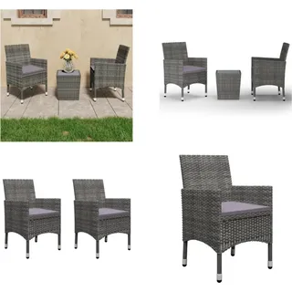 vidaXL 3 tlg. Bistro Set Poly Rattan und Hartglas Grau - Bistro-Set - Bistro-Sets - Bistroset - Bistrosets - Grau